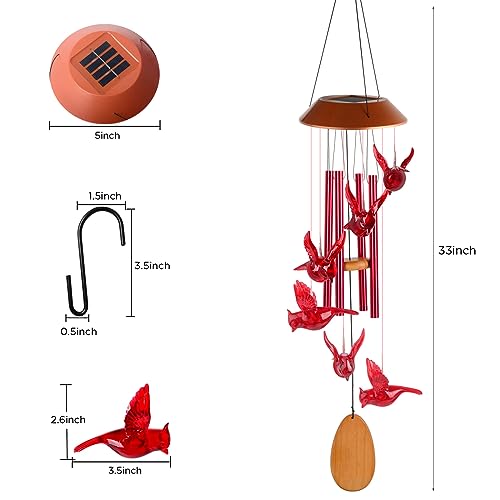 Cardinals Decorative Mobiles Gifts, Solar Cardinals Wind Chimes, Gifts for Mom, Women, Grandma, Garden Courtyard Lawn Decoration, Thanksgiving Gift, Decor Gift for Christmas and New Year
