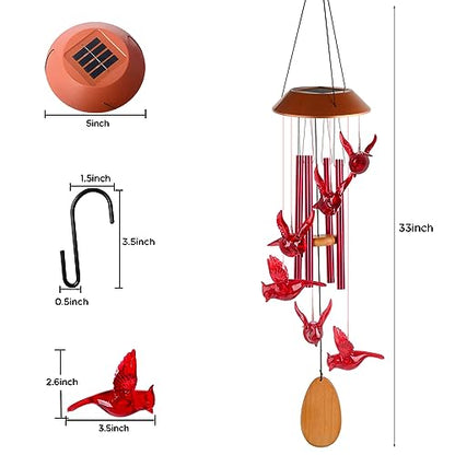 Cardinals Decorative Mobiles Gifts, Solar Cardinals Wind Chimes, Gifts for Mom, Women, Grandma, Garden Courtyard Lawn Decoration, Thanksgiving Gift, Decor Gift for Christmas and New Year