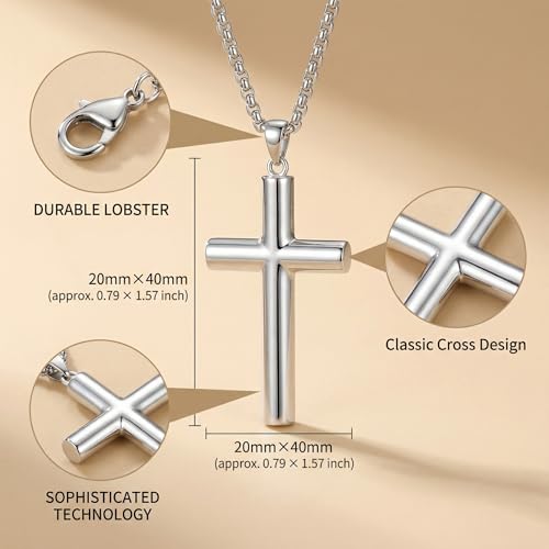 925 Sterling Silver Cross Necklace for Men & Women Crucifix Jesus/Cross Pendant with 22"+2" Stainless Steel Chain Jewelry Gift for Christmas, Father's Day, Mother's Day, Birthday-Gift Box Included - style: A03 Cross