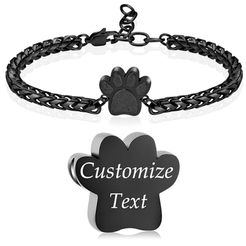 Oinsi Cremation Bracelet for Ashes Pet Paw Print Cremation Jewelry for Dog Cat Stainless Steel Keepsake Memorial Urn Bangle - color: A-Customize