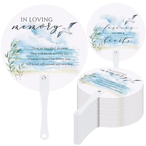 Teling 50 Pcs Funeral Favors Fans Memorial Plastic Celebration of Life Handheld Fans with Plastic Handle Hand for Funeral Guests Services Condolence Sympathy Gift Supplies(Sea Mew) - style: Sea Mew