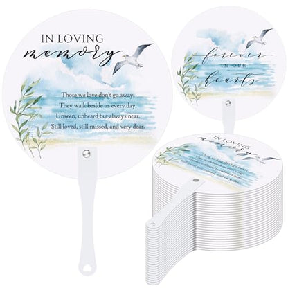 Teling 50 Pcs Funeral Favors Fans Memorial Plastic Celebration of Life Handheld Fans with Plastic Handle Hand for Funeral Guests Services Condolence Sympathy Gift Supplies(Sea Mew) - style: Sea Mew