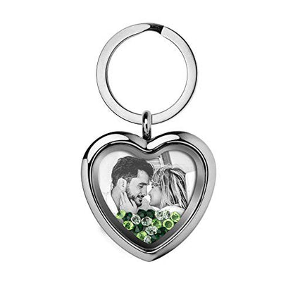 Custom Photo Text Engraved Heart Floating Living Locket Crystal Pendant Keychain - color: Green - 1 Photo Engraving