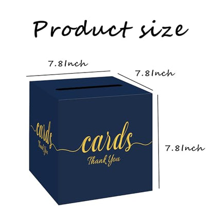 Wedding Card Box with Slot Navy Blue Gold 7.8 in Baby Shower Party | Graduation, Birthday, Bridal Shower, Wedding Reception, Holds Cards & Envelopes, Gift Cards, Easy Assembly, Folds Flat - color: BlueGoldThanks