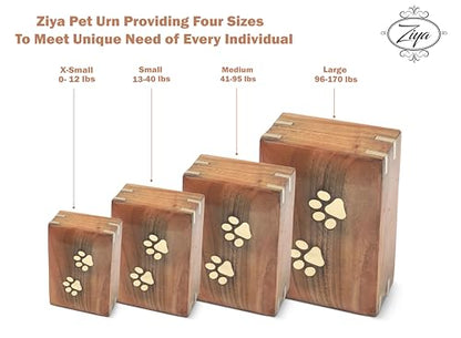 ZIYA Wooden Small Cremation Pet Urn for Dog and Cat Ashes Box | Handmade Wood Memorial Pet Urn | Brass Paws Inlaid | Pet Memorial | Funeral Urns for Pet Ashes | Mini Keepsake | up to 12 Pounds
