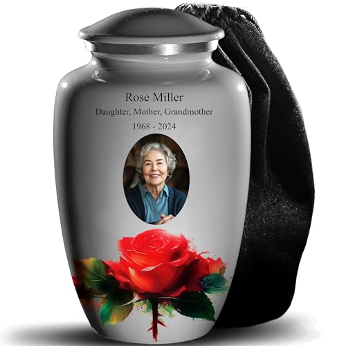 Urns for Human Ashes - Made in U.S.A Flower Urn, Cremation Urn for Ashes for Women & Man, Decorative Rose Urn Large (Custom Photo - Gray, Large) - color: Custom Photo - Gray, size: Large