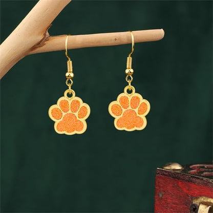 Dreuyet Paw Necklace and Earrings Set for Women Glitter Cute Dog Cat Pet Paw Print Pendant Necklace Earrings Lovely Animal Charm Jewelry Set Gifts - color: Gold Orange