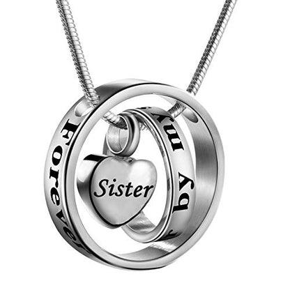 Cremation Jewelry No Longer By My Side, Forever In My Heart Carved Locket Memorial Necklace Keepsake Urn Pendant - color: Sister