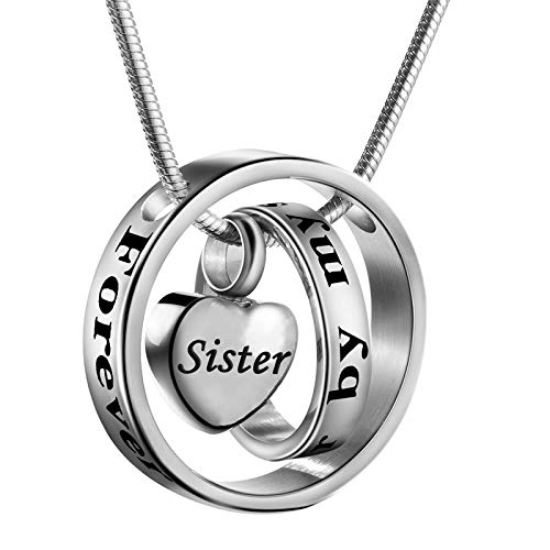Cremation Jewelry No Longer By My Side, Forever In My Heart Carved Locket Memorial Necklace Keepsake Urn Pendant - color: Sister