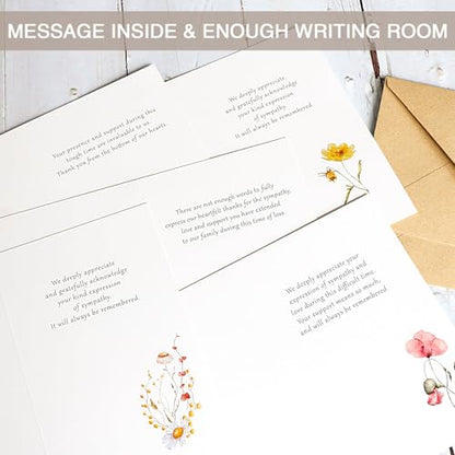 Funeral Thank You Cards with Envelopes, 5 Designs Watercolor Floral | 50 Bereavement Sympathy Thank You Cards, 4x6in, for Funeral Celebration of Life, Message Inside, Matching Stickers, Bulk - color: White-50