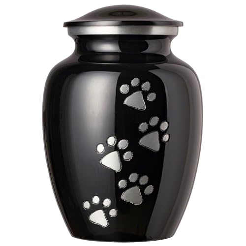 Ottillie Legacy Ebony/Pewter/Vert Urn, up to 115lbs - color: Ebony, Vertical Pewter Paws, size: Large