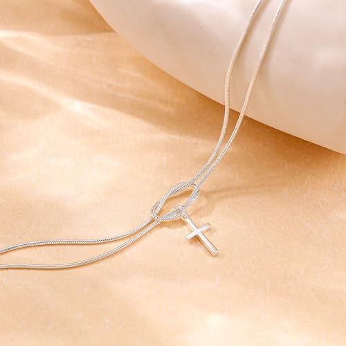 Moodear Cross Bracelet for Women, Dainty Sterling Silver/Gold Plated Gift | Christian Religious Gifts for Teen, Stocking Stuffers, Adjustable Link Bracelets, Sparkling CZ Cross, Non Tarnish Jewelry - color: Snake Silver Knot Cross Bracelet