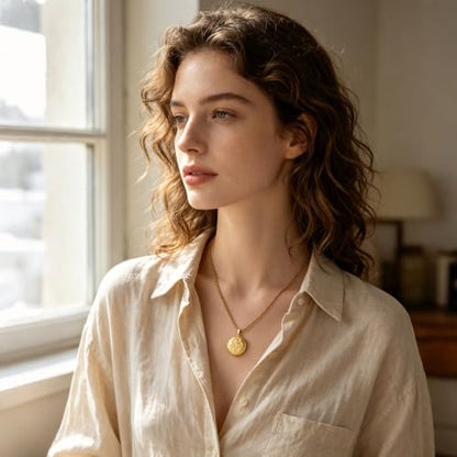 Stainless Steel Photo Locket Necklace for Women, 3mm Box Chain, Personalized Picture Holder Pendant, Waterproof Hypoallergenic Sentimental Jewelry Gift - color: Floral Engraved Round Gold
