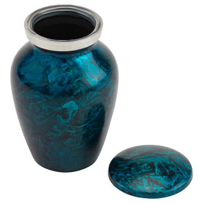 Starry Night Blue Keepsake Cremation Urn for Ashes, Aluminum, Blue Urn, Keepsake Sized Cremation Urn, 3 Inches High - color: Starry Night