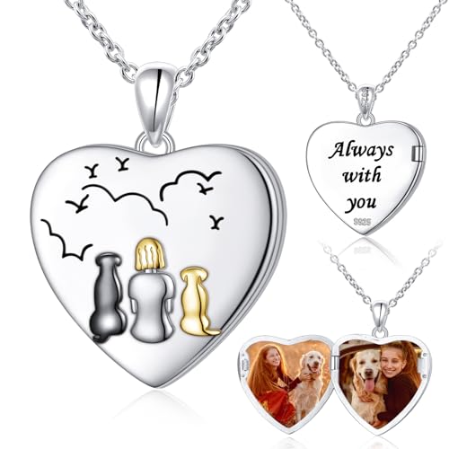DAOCHONG Heart Locket Necklace Photo Memory Jewelry for Women | Sterling Silver Cremation Pendant | Holds 2 Photos | Keepsake for Women Mom Grandma Daughter | Memorial for Loved Ones & Pets - style: Dog Photo Locket Necklaces
