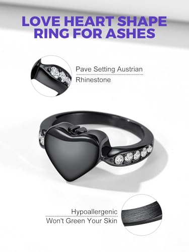 Richsteel Stainless Steel Heart/Claddagh Cremation Urn Ring for Ashes - color: 03-Black-Heart