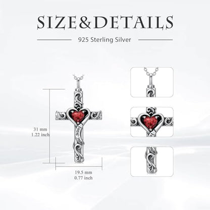 TOUPOP Cross Urn Necklaces for Ashes Birthstone Cremation Jewelry 925 Sterling Silver Cross Memorial Keepsake Jewelry for Women (with Funnel Filler) - color: 01-January-Garnet