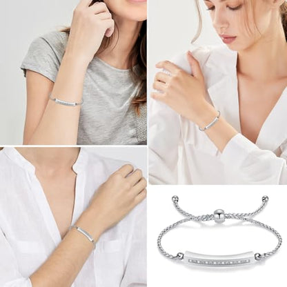 Minicremation Shiny Crystal Cremation Bracelet for Ashes for Women Cube Urn Bangle Locket Ash Holder Memorial Jewelry Bracelet Keepsake Gift - color: Silver