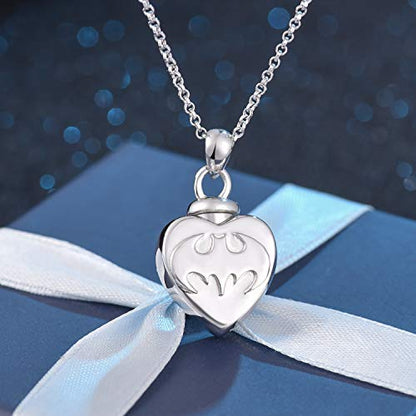 BEILIN 925 Sterling Silver Heart Cremation Jewelry Keepsake Urn Necklace for ashes : Forever in My Heart - style: Bat