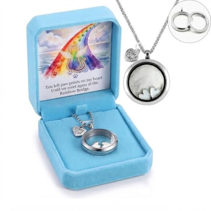Cat Fur Keepsake Necklace, Transparent Glass Memorial Pendant for Fur Hair Ashes, Pet Urn Necklace with Paw Charm, Pet Loss Jewelry Gift (Glass Circle - Cat) - color: Cat Memorial Locket