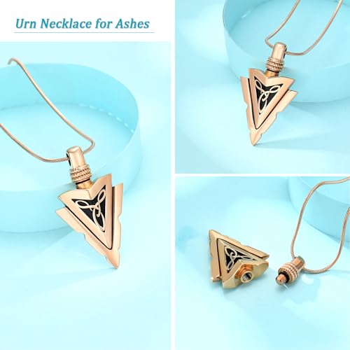 Arrow Head Urn Necklace for Ashes Cremation Jewelry Stainless Steel Arrowhead Pendant Memorial Necklaces Ash Holder Keepsake Jewelry for Loved Ones with Fill Tool - color: Rosegold