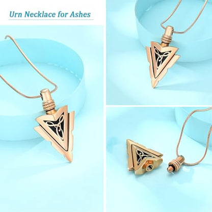 Arrow Head Urn Necklace for Ashes Cremation Jewelry Stainless Steel Arrowhead Pendant Memorial Necklaces Ash Holder Keepsake Jewelry for Loved Ones with Fill Tool - color: Rosegold