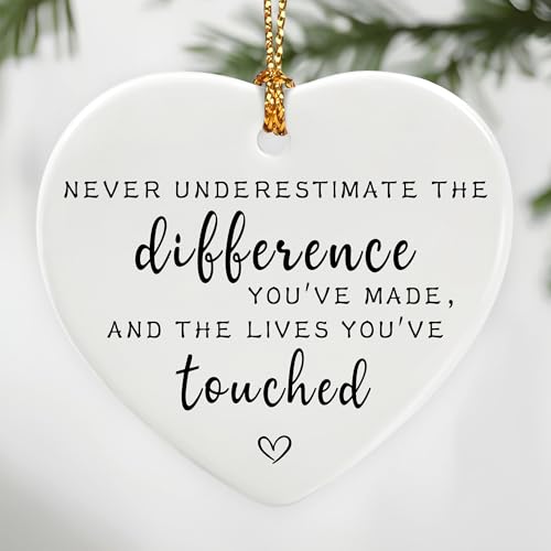 Never Underestimate the Difference You’ve Made, and the Lives You’ve Touched - Appreciation, Farewell, Going Away, Goodbye, Leaving & Retirement Gifts for Coworker, Employee | Heart Christmas Ornament - color: Never Underestimate You