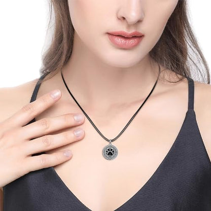 Dreamboat Pet Urn Necklace for Dog Cat Ashes 925 Sterling Silver Paw Print Cremation Keepsake Pendant Celtic Knot Memorial Jewelry Gifts for Women Men - style: 01A-Round (Silver)