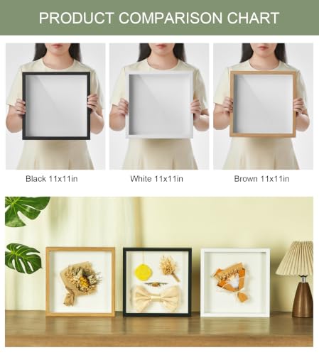 11x11 Shadow Box Frame with Shatterproof Clear Glass & Push Pins - color: Black+foam Back+foam Packaging, size: 11x11