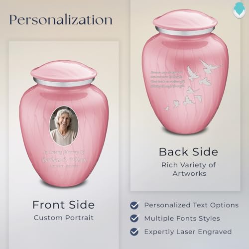 Embrace Adult Personalized Doves Cremation Urns for Human Ashes I Large Picture Pearl Light Pink Funeral Urn for Adult Men and Women with Double Side Engraving I 200 lbs - color: _Pearl Pink (Double Sided)