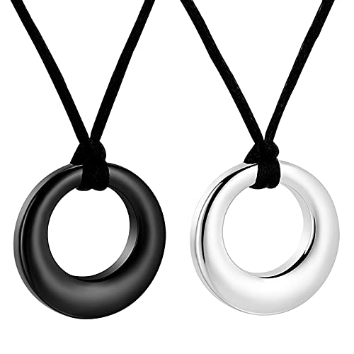 Hearbeingt Cremation Jewelry Urn Necklace for Ashes for Women Men, Circle of Life Eternity Memorial Pendant Ash Jewelry - color: 2PCS-Silver+Black