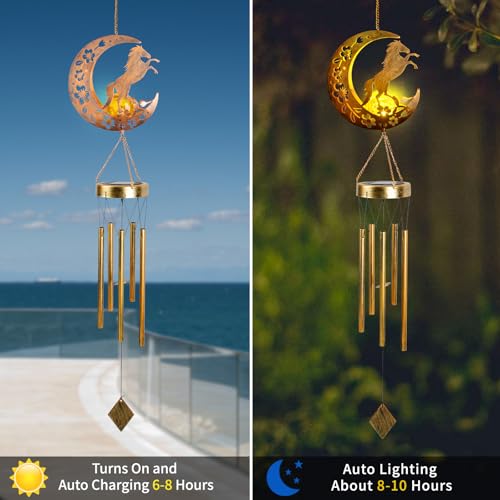 Solar Horse Wind Chimes - Unique Moon Hummingbird Design, for Mothers, Grandmothers, Sisters, Friends and Girls on Birthdays, Christmas, Thanksgiving and Mother's Day - color: Horse