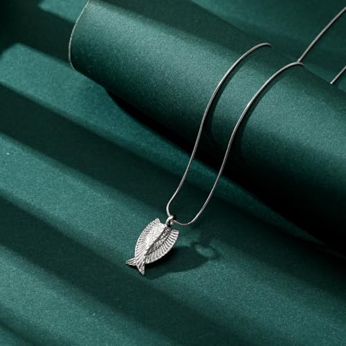 Angel Wings Cremation Jewelry Necklaces Stainless Steel Urn Necklaces for Ashes Memorial Keepsake Pendant for Women Men Gifts With Funnel Kit & Bag - color: Silver