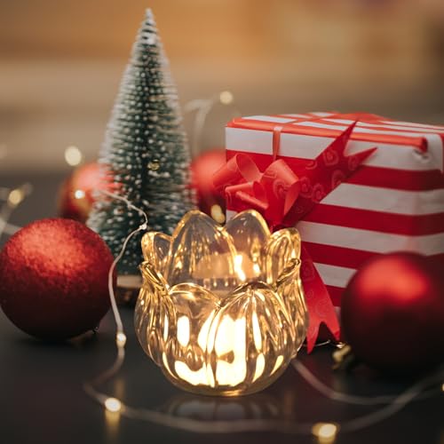 Tulip Votive Candle Holders Set of 12, Tea Light Candle Holder Glass for Table Centerpiece, Tealight Candle Holders for Wedding Déco, Birthday, Anniversary, Parties, and Holiday (Clear) - color: Clear - Set of 12