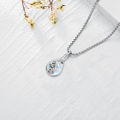 Urn Necklace for Ashes for Women/Men 925 Sterling Silver Cremation Jewelry w/Funnel Filler Memorial Jewelry Gifts - color: A-Rose- Moonstone, style: Non - Customized