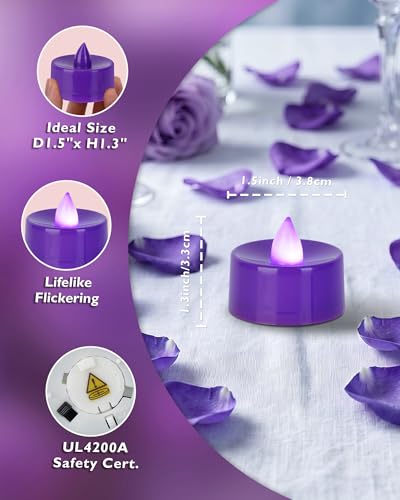 Homemory 12-Pack Purple Flameless Battery Tealight Candles, 200+ Hours - color: Purple, size: Pack of 12