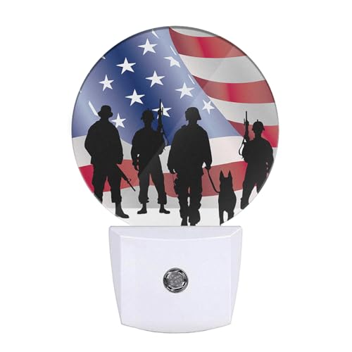 4th of July Patriotic Night Light American Independence Memorial Day Always Remember Night Lights Plug into Wall with Dusk to Dawn Sensor Round LED Lighting - color: American Patriotic