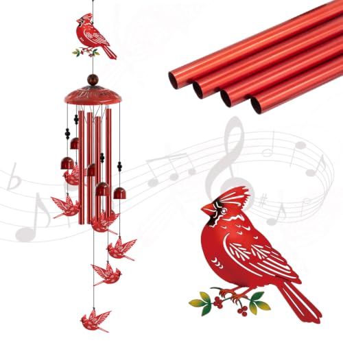 Cardinal Wind Chimes for Outside Metal Wind Chimes Wind Chimes Outdoors | Red Bird Wind Chime Memorial Gifts for Women Mom Grandma Garden Patio Porch Yard Home Decor - size: 35''-Cardinal
