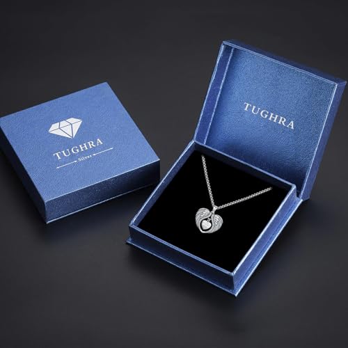 TUGHRA Memorial Necklace for Women Men, Angel Wings Heart Pendant 925 Sterling Silver A Piece of My Heart Is In Heaven Charm Necklace Sympathy Gift - style: 02-Platinum Angel Wings