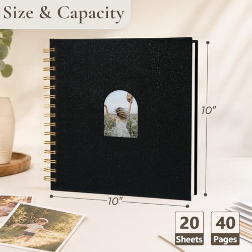 Vienrose Scrapbook Album,40 Pages,10x10 Inch,Black | Linen Arch Window,Personalized DIY Photo Album – Wedding,Baby Shower,Anniversary,Travel,Keepsake Gift - color: Black, size: 10 INCH 40 Pages