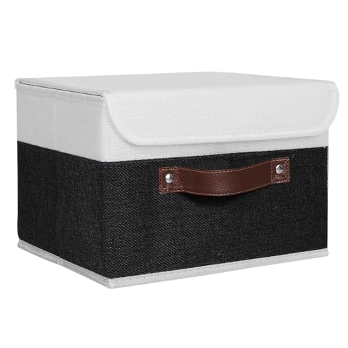 ANMINY Fabric Storage Box Bins with Lids, Black White, 10"x8"x7" - color: Black White, size: Small (Pack of 1)