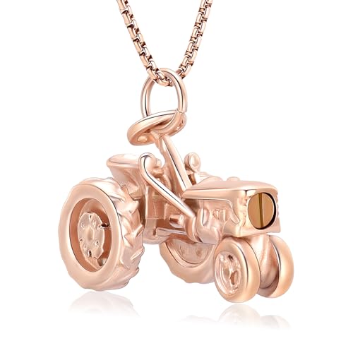 Oinsi Men Keepsake Jewelry Stainless Steel Farm Tractor Cremation Necklace For Ashes For Dad Memorial Urn Necklace Pendant - color: Rose gold