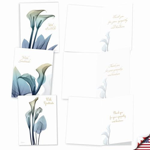 The Best Card Company - 10 Sympathy Thank You Cards (4 x 5.12 Inch) - Boxed Flower Condolence Gratitude - Blooming Expressions AM6221STG-B1x10 - style: Blooming Expressions - Assorted 10 Cards
