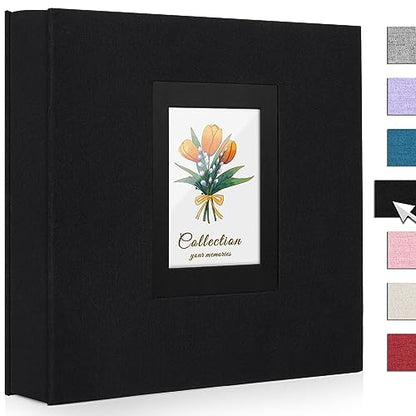Photo Album 4x6 600 Photos Linen Large Capacity Fabric Cover Books Albums Wedding School Family Anniversary Baby Memory Engagement Travel Albums(Black, 600 Pockets) - color: Black, size: 600 Pockets