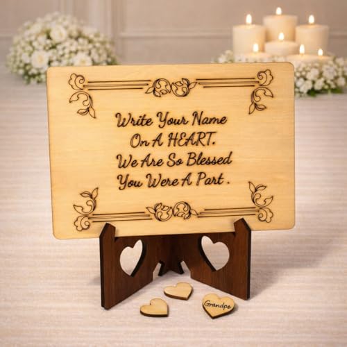 Wooden Heart Memorial Guest Book Alternative, Featuring-Forever in Our Hearts, Signing Hearts with Display Stand (135 Trinkets) - size: 135 Trinkets