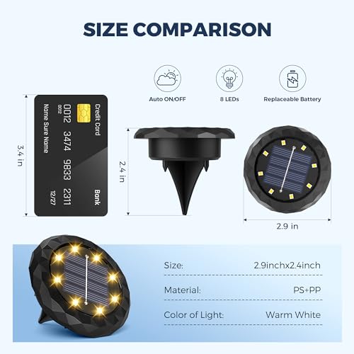 SOLPEX 12 Pack Small Solar Ground Lights, Driveway Lights Warm White - color: Warm White, size: 12 Pack