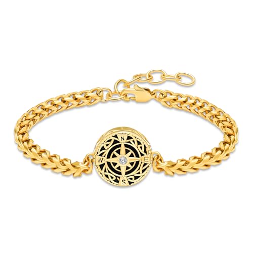 constantlife Compass Urn Bracelet for Ashes Stainless Steel Adjustable Link Bangle Cremation Keepsake Loved Ones Memorial Jewelry for Women Men - color: Golden