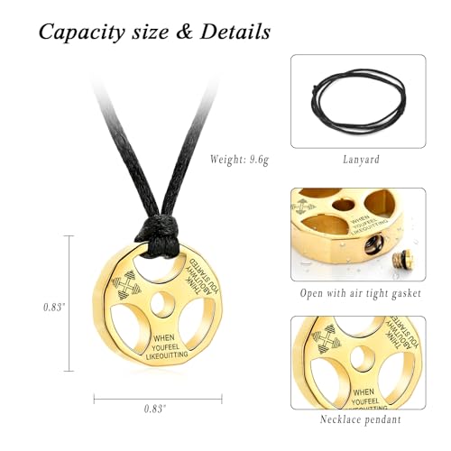 XSMZB Fitness Dumbbell Cremation Jewelry for Human Pet Stainless Steel Weight Plate Urn Necklace for Ashes Keepsake Pendant Urn Jewelry - color: Gold