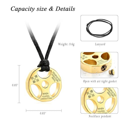 XSMZB Fitness Dumbbell Cremation Jewelry for Human Pet Stainless Steel Weight Plate Urn Necklace for Ashes Keepsake Pendant Urn Jewelry - color: Gold