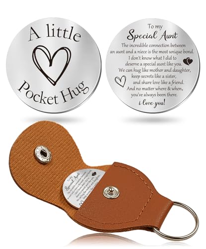 OUMILAN Pocket Hug Token Inspirational Keychain for Men Women | Double Sided Engraved Message Keychain ,Great Little Gifts - color: Gift for Aunt